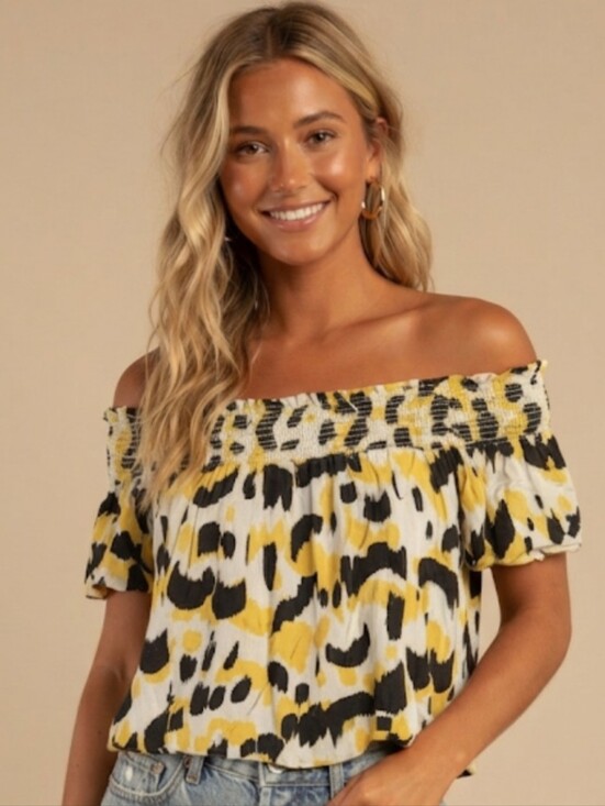 Who What Wear Tops - WHO WHAT WEAR Blouse Womens M Multicolor Cropped Off‎ Shoulder Flutter Ruffle